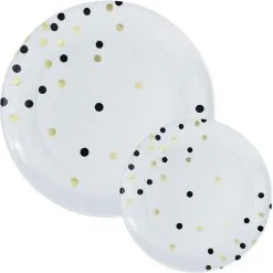 Black Confetti Round Premium Plastic Dinner (10.5in) & Dessert (7.5in) Plates, 20ct