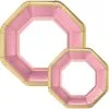 Octoganal Premium Paper Dinner (10.25in) & Dessert (7.5in) Plates With Pink & Gold Border, 20ct -Costume Party Decor Store C919863 pink