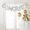 Silver Congrats Balloon Banner, 13in -Costume Party Decor Store C930301 silver