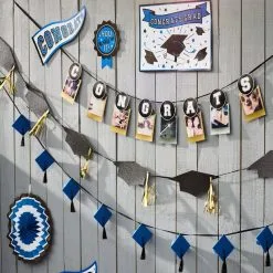 Blue Grad Cap & Tassel Felt & Ribbon Garland, 9ft -Costume Party Decor Store C935375 royal blue 01