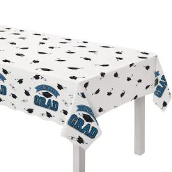 Blue True To Your School Graduation Plastic Table Cover, 54in X 102in