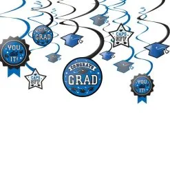 Blue Congrats Grad Swirl Decorations, 12pc -Costume Party Decor Store C935508 royal blue 01