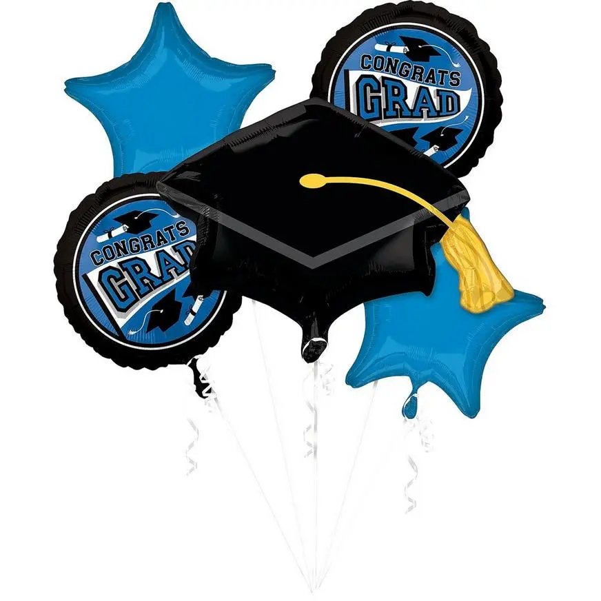 Blue Congrats Grad Foil Balloon Bouquet, 5pc - True To Your School 3 Blue Congrats Grad Foil Balloon Bouquet, 5pc - True To Your School
