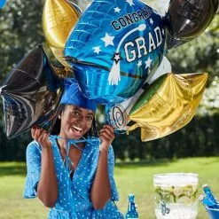 Blue Grad Cap & Diploma Foil Balloon, 25in -Costume Party Decor Store C936407 royal blue 01