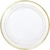 White With Gold Rim Premium Plastic Dinner Plates, 10.25in, 20ct -Costume Party Decor Store C937777 gold