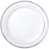 White With Silver Rim Premium Plastic Dinner Plates, 10.25in, 20ct -Costume Party Decor Store C937777 silver