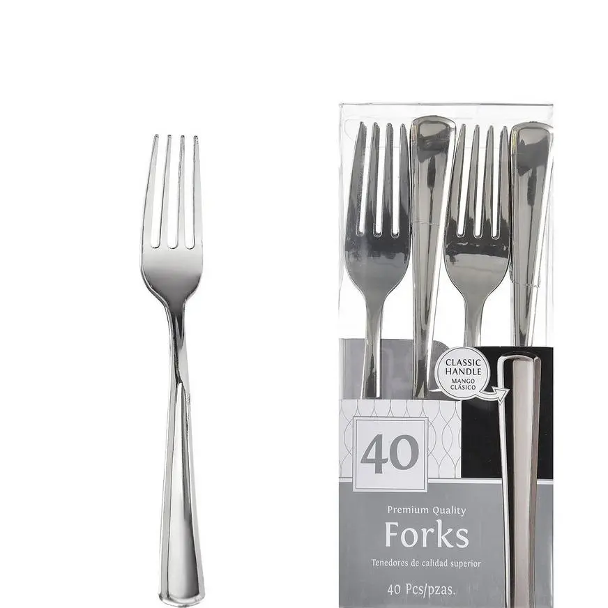 Silver Premium Plastic Forks, 40ct 3 Silver Premium Plastic Forks, 40ct
