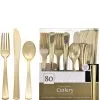 Metallic Gold Premium Plastic Cutlery Set, 80pc, Service For 20 -Costume Party Decor Store C938194 gold
