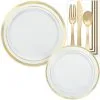 Gold-Trimmed White Premium Tableware Kit For 20 Guests -Costume Party Decor Store C942007 gold