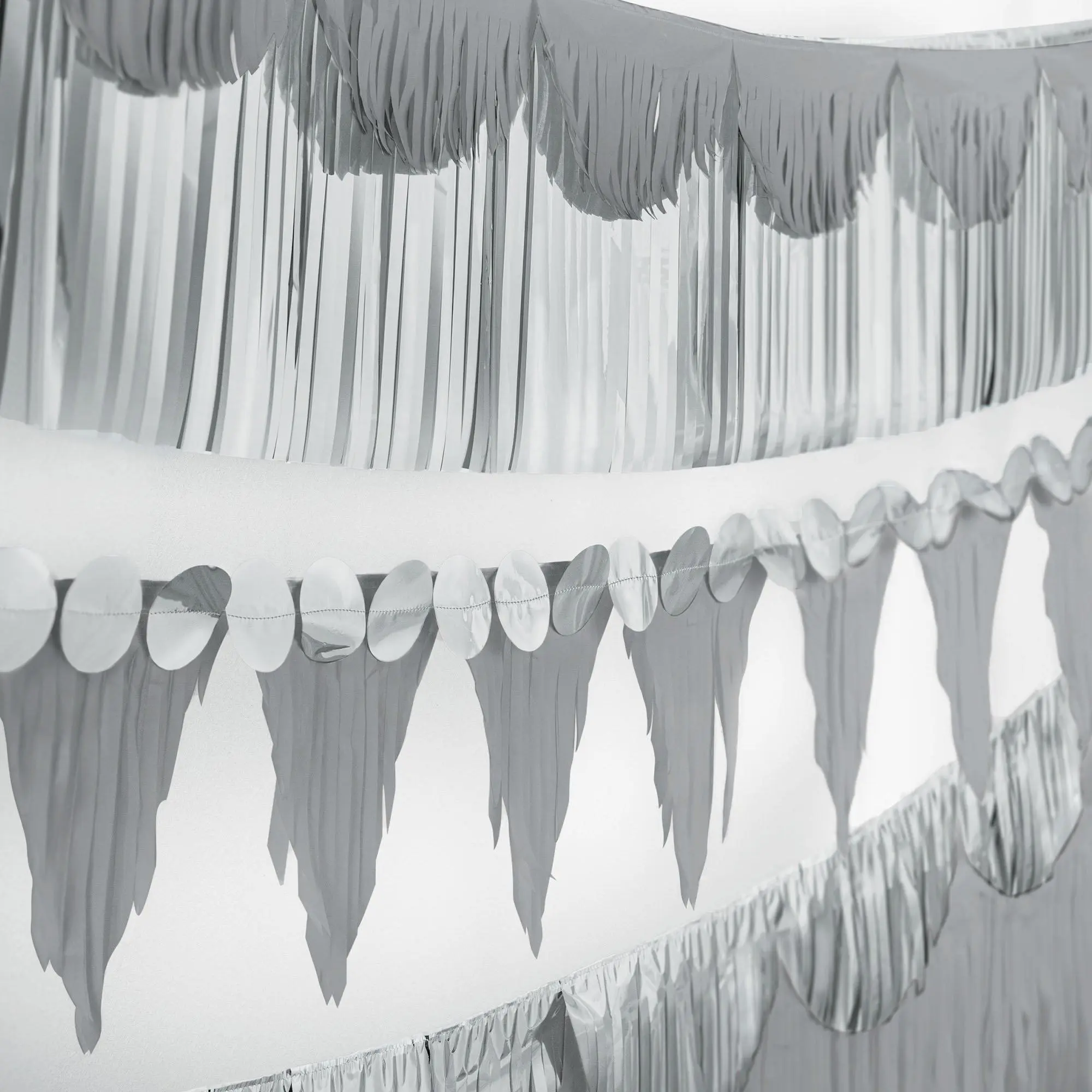 Multishape Silver Fringe Paper Banners, 6ft, 6ct 3 Multishape Silver Fringe Paper Banners, 6ft, 6ct