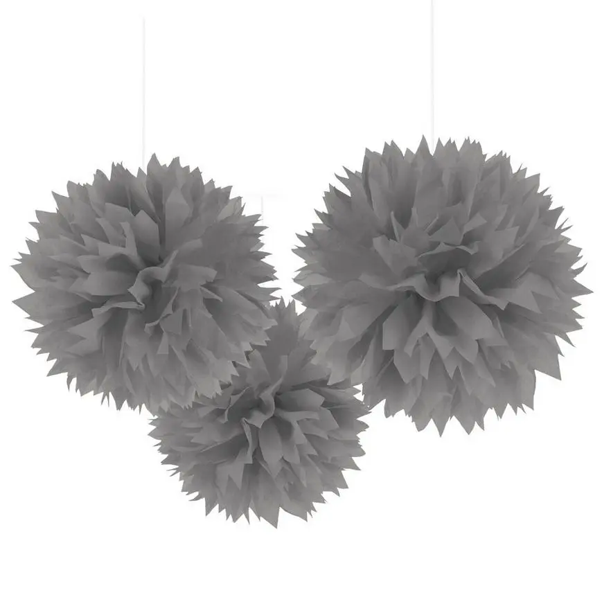 Silver Tissue Pom Poms, 16in, 3ct 3 Silver Tissue Pom Poms, 16in, 3ct
