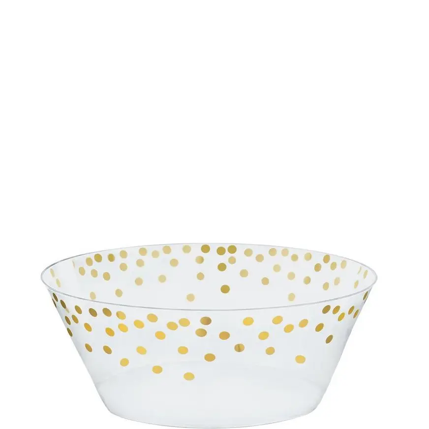 Metallic Gold Polka Dots Plastic Serving Bowl, 6in 3 Metallic Gold Polka Dots Plastic Serving Bowl, 6in