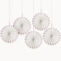 Metallic Border White Paper Fan Decorations, 5in, 5ct