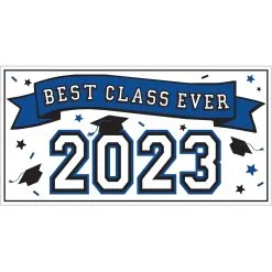 Blue Best Class Ever 2023 Graduation Plastic Horizontal Banner, 5.4ft X 2.8ft