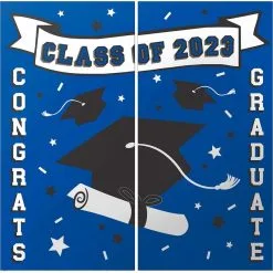 Blue Class Of 2023 Graduation Plastic Scene Setter, 5.4ft X 5.4ft -Costume Party Decor Store C953534 royal blue 01