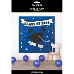 Blue Class Of 2023 Graduation Plastic Scene Setter, 5.4ft X 5.4ft -Costume Party Decor Store C953534 royal blue 02