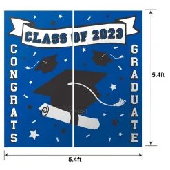 Blue Class Of 2023 Graduation Plastic Scene Setter, 5.4ft X 5.4ft -Costume Party Decor Store C953534 royal blue 03