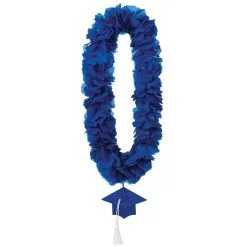 Blue Fabric Lei With Graduation Cap Pendant, 20in