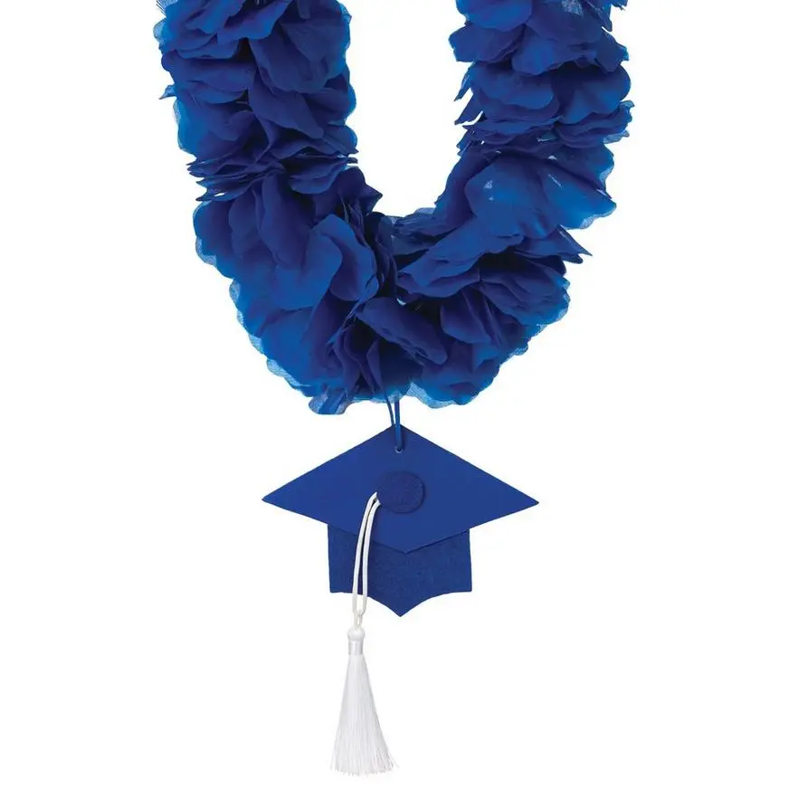 Blue Fabric Lei With Graduation Cap Pendant, 20in 4 Blue Fabric Lei With Graduation Cap Pendant, 20in - Image 2