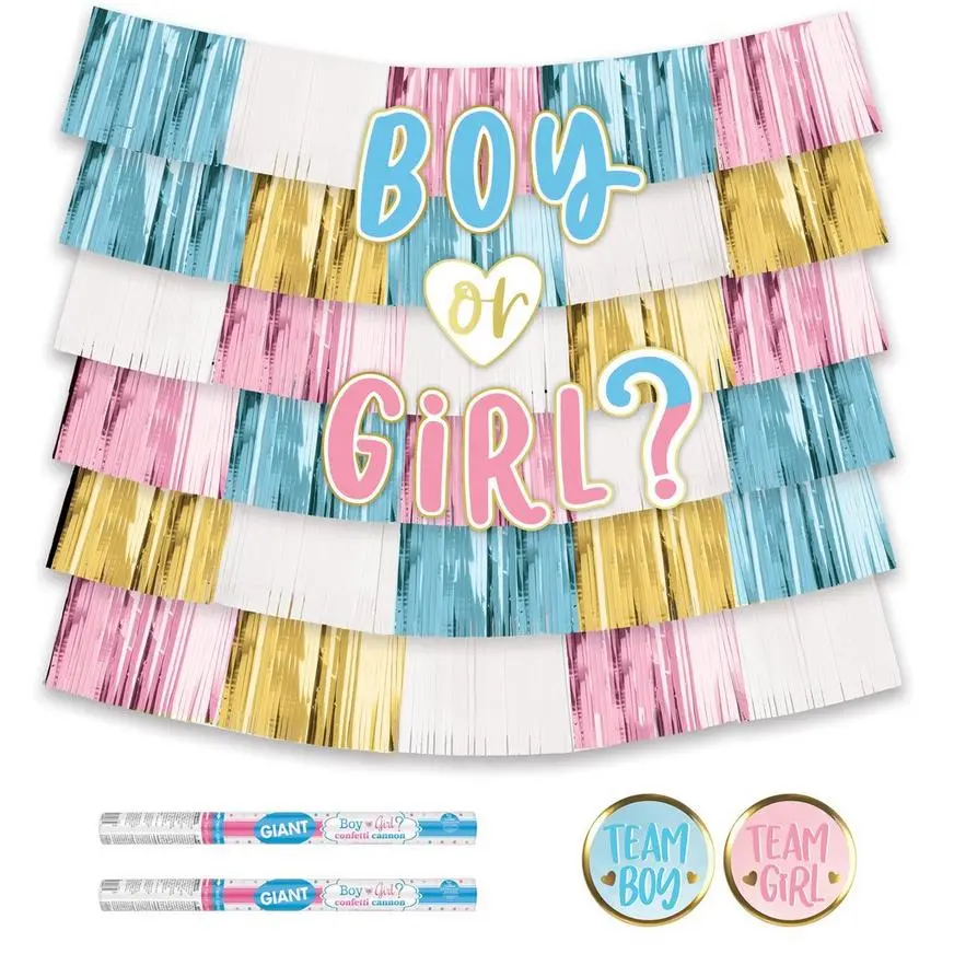 Boy Gender Reveal Confetti Cannon & Backdrop Kit 3 Boy Gender Reveal Confetti Cannon & Backdrop Kit