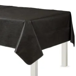 Black Flannel-Backed Vinyl Tablecloth, 54in X 108in