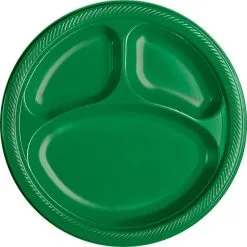 Festive Green Plastic Divided Dinner Plates 20ct