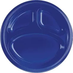 Royal Blue Plastic Divided Dinner Plates 20ct