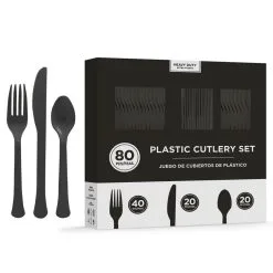Black Heavy-Duty Plastic Cutlery Set For 20 Guests, 80ct