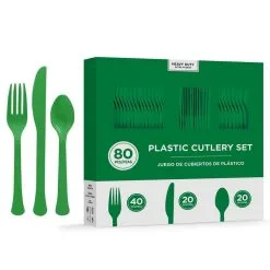 Festive Green Heavy-Duty Plastic Cutlery Set For 20 Guests, 80ct