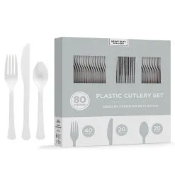 Silver Heavy-Duty Plastic Cutlery Set For 20 Guests, 80ct