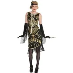 Adult Roaring 20s Gold Art Deco Flapper Costume -Costume Party Decor Store P889685 01