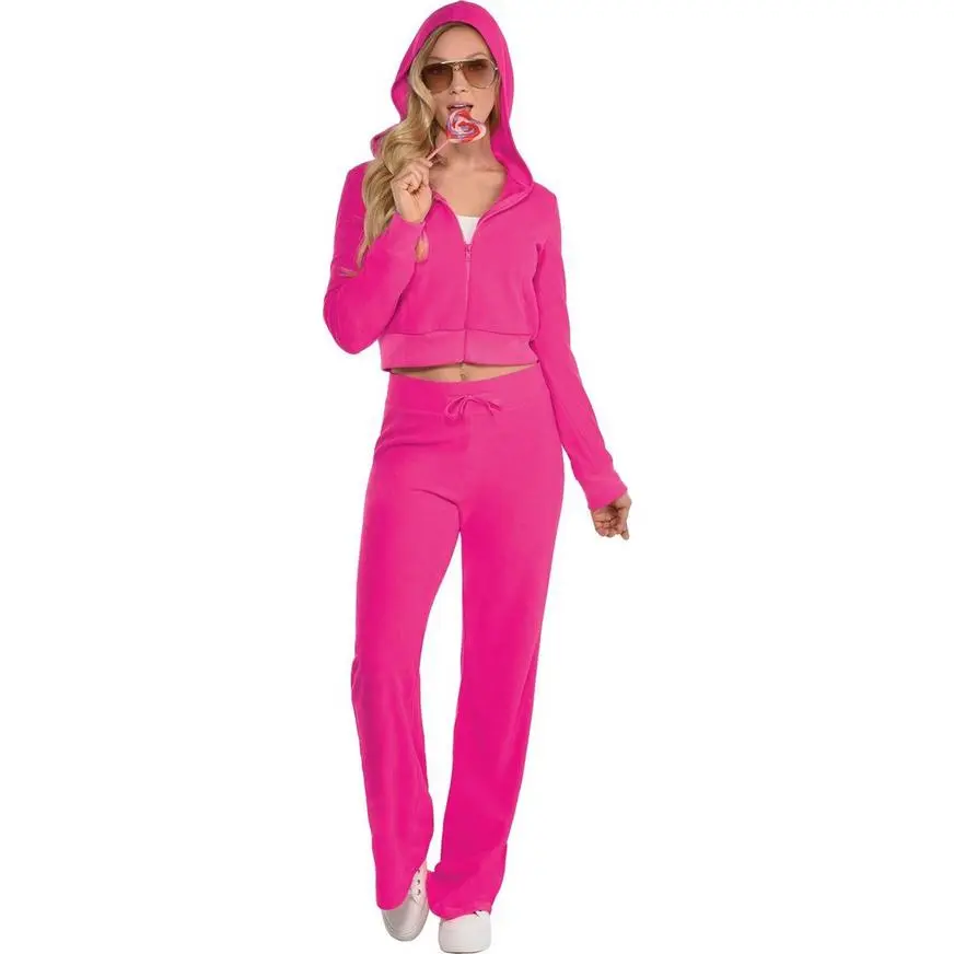 AMSCAN Adult Pink Couture Cutie Velour Tracksuit Costume 3 AMSCAN Adult Pink Couture Cutie Velour Tracksuit Costume
