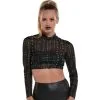 AMSCAN Adult Sheer Black Binary-Print Mock Neck Cropped Mesh Long Sleeve Top - Cyberpunk -Costume Party Decor Store P942120