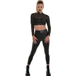 AMSCAN Adult Sheer Black Binary-Print Mock Neck Cropped Mesh Long Sleeve Top - Cyberpunk -Costume Party Decor Store P942120 01