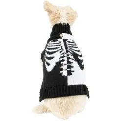 Party City Black & White Skeleton Rib Split Dog Sweater