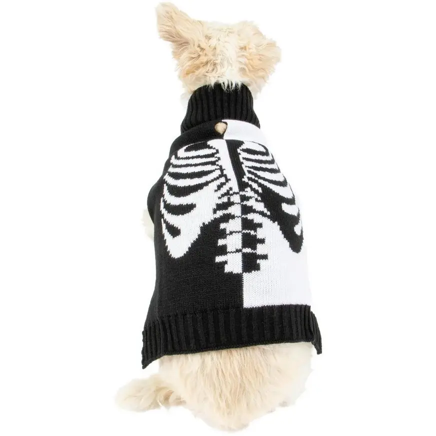 Party City Black & White Skeleton Rib Split Dog Sweater 3 Party City Black & White Skeleton Rib Split Dog Sweater